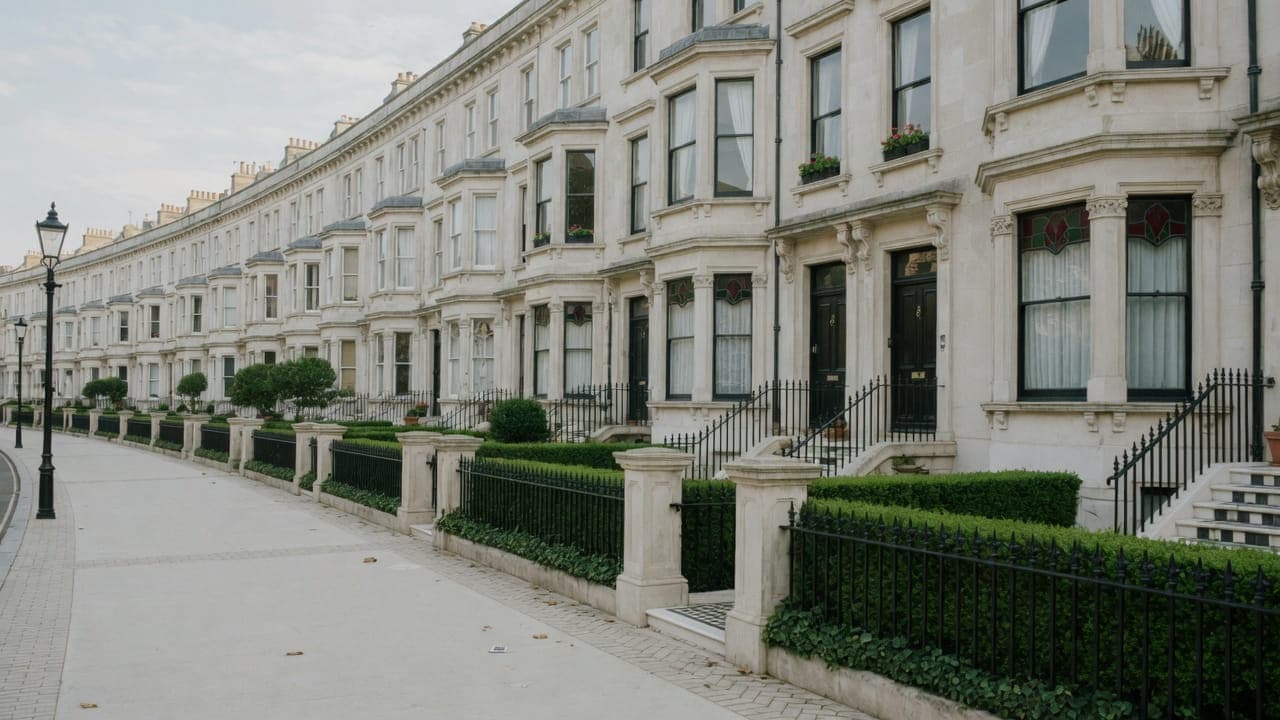Wide Victorian bays in pale stone, typical of Dartmouth Park, NW5