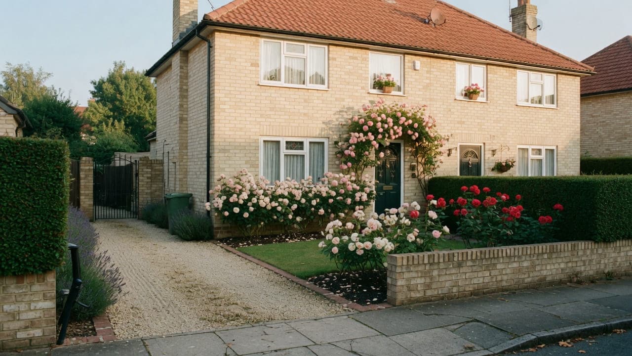 A family house and rose garden, typical of Temple Fortune, NW11