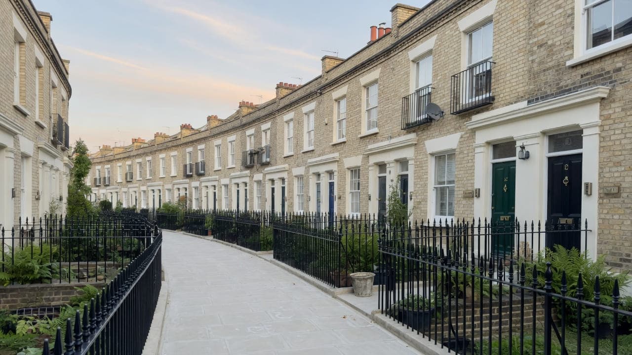 Stock-brick conversion terraces and fern gardens, typical of Tufnell Park, N19